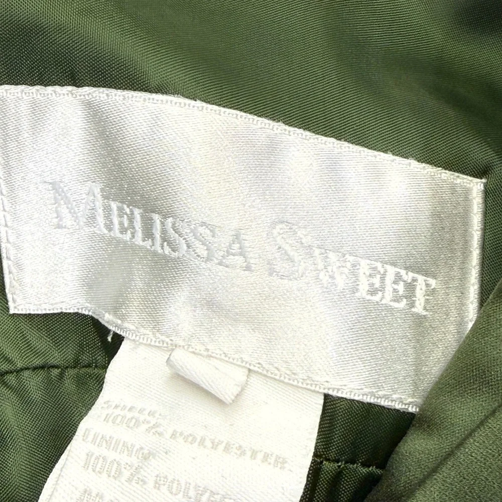 Melissa Sweet Olive Green Satin Empire Waist Bow‎ Cocktail Dress Womens Size 4